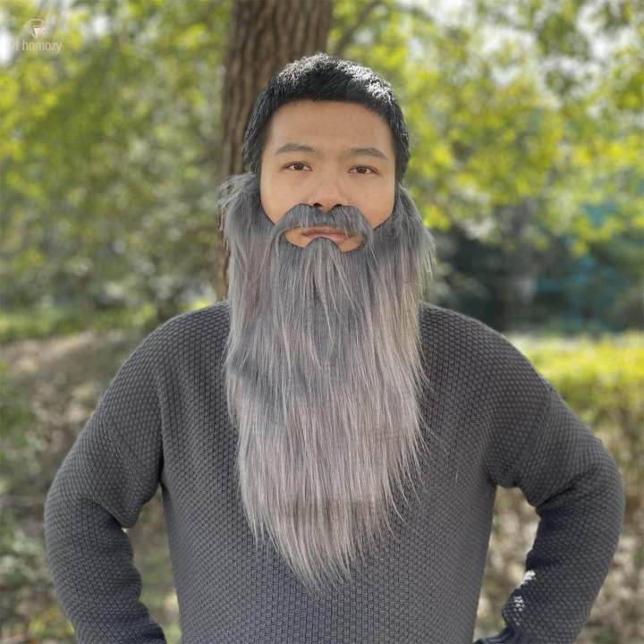 Long Beard Costume Fake Mustache Fake Beard Mustaches Dwarf Gnome Beard Costume Accessories Dress Up for Party Cosplay Supplies , Gray