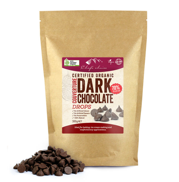 Certified Organic Dark Chocolate Couverture Drops – 70% Cacao 300g ...