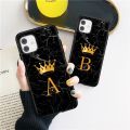 Soft Silicone Black Marble Crown Letter Fashion Phone Case For iPhone 11 12 Pro Max 12 Mini Shockproof Case Soft TPU Back Cover. 