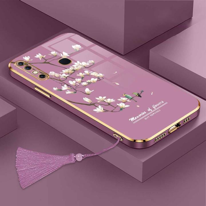 Casing For Infinix Zero X NEO Luxury Beautiful mapies with flower Camera Protection Phone Case Plating Edges Silicone Soft Cover With Free Lanyard