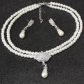 Elegant Simulated-pearl Bridal Jewelry Sets Rhinestone Pearl Necklace+Earrings Layor. 