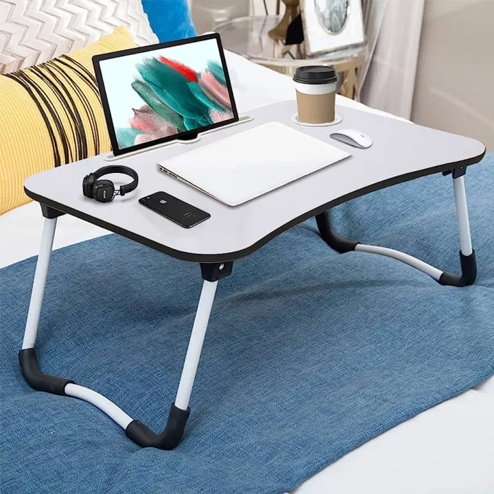 METALLO%20Wooden%20Gaming%20Laptop%20Table%20For%20Bed%20Foldable%20Stand%20Ergonomic%20Portable%20Drawing%20Notebook%20Reading%20Food%20Breakfast%20Serving%20With%20Inbuild%20Tablet%20And%20Cup%20Holder%20Slots%20Couch%20Black%20Brown%20Pink%20Yellow%20Green%20White%20Blue%20-%20Image%202