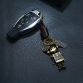 Punk Cartoon Robot Pendant Genuine Leather Keychain For Men Cowhide Key Ring Car Key Chain Waist Accessory. 