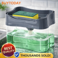 2 In 1 Scrubbing Liquid Detergent Dispenser Press Type Liquid Soap Box Pump Organizer Sponge Kitchen Bathroom Supplies. 