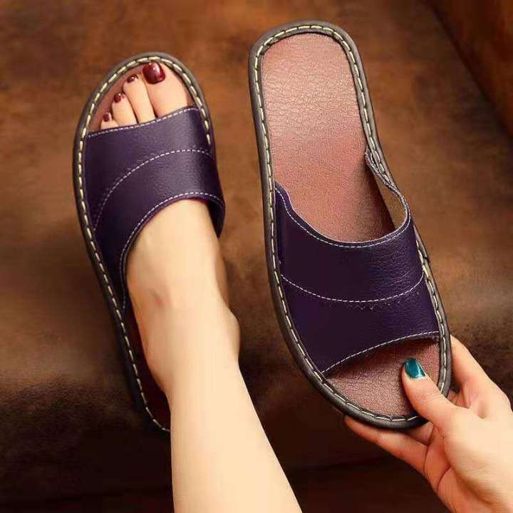 Cowhide slippers for indoor men and women Haining home slippers summer non slip cowhide sole genuine leather sandals
