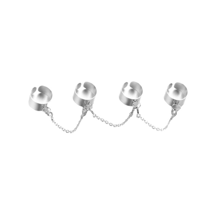 Punk Cool Hip Pop Rings Multi-layer Adjustable Chain Four Open Finger Rings Alloy Rings for Women Party Gift