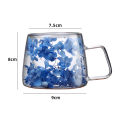 Clear Flower Tumbler Floral Glass Mug with Insulated Handle Aesthetic Double Wall Coffee Cup for Hot Cold Drinks 200ml Capacity Flower Embellished Coffee Mug. 