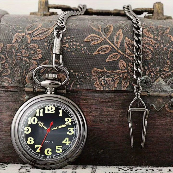 Men's Large Dial Luminous Pocket Watch, Retro Coverless Large Numbers Quartz Watch Gifts, Classic Uncovered Retro Quartz Pocket Watch
