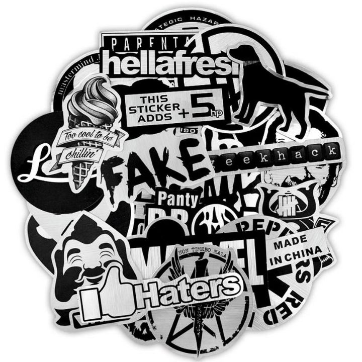 10 Pcs/Pack Metallic Color Black and White Funny Punk Mixed Waterproof Stickers for TV PC Laptop Car Bike Skateboard Guitar