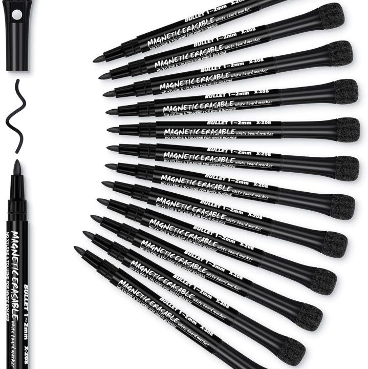 Magnetic Black Whiteboard Pens Whiteboard Markers: Magnetic White Board Markers Erasable Dry Wipe Markers, Fine Tip Whiteboard Pen Dry Erase Marker for Kids Teachers Whiteboards, Thin Whiteboard Marker Pens