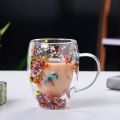 350ml Double Wall Glass Coffee Mugs with Clear Dry Flower Inside | Floral Coffee Cup | Heat Resistant Tea Coffee Cups Milk Mug Creative Gift. 