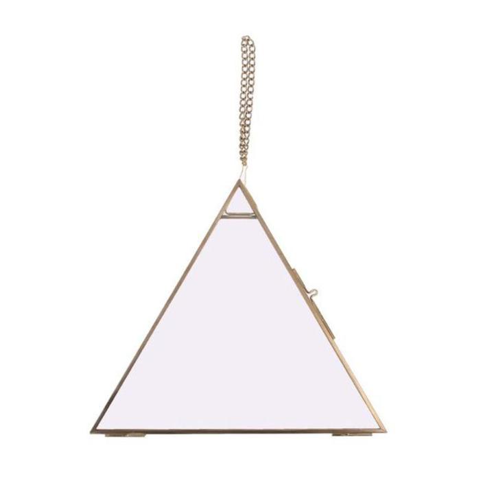 Triangle Floating Hanging Photo Frame Metal Glass Portrait Picture Plant Display QX2E