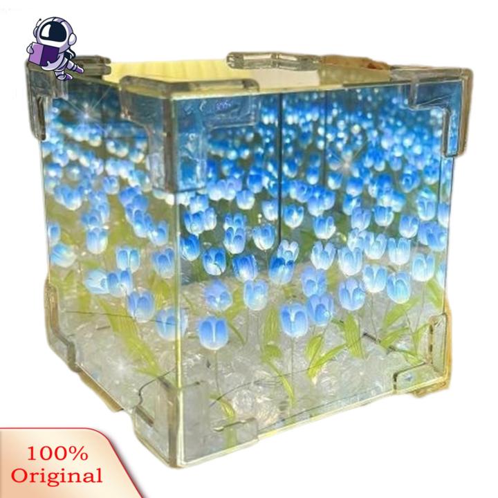 Tulip Infinity Mirror Lamp Handmade Diy Tulip Night Light Mirror Lamp Battery Powered Flower Table Ornament Easy Installation Buyer's Choice Handmade Flower Light