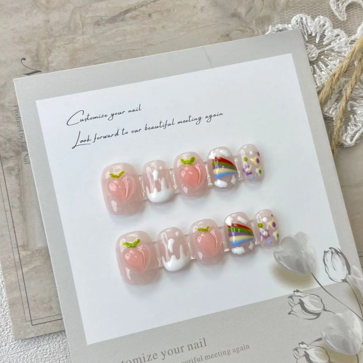 Korean Nails Short Handmade Acrylic Full Cover Artificial False Nails With Design Professional Press On Nails
