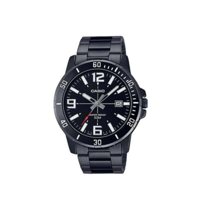Casio General Mens Stainless Steel Quartz Analog Black Dial Black Stainless Steel Band Watch-MTP-VD01B-1BVUDF