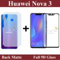 Huawei Nova 3 9D Glass Protector Tempered Glass Edge To Edge + Back Matte Protector Fiber Carbon Soft Skin Sheet For Huawei Nova 3. 