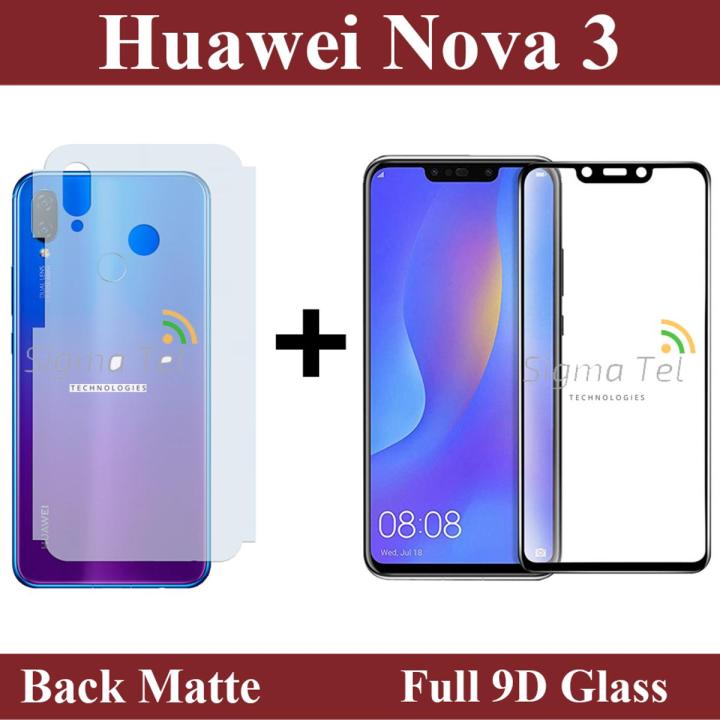 Huawei Nova 3 9D Glass Protector Tempered Glass Edge To Edge + Back Matte Protector Fiber Carbon Soft Skin Sheet For Huawei Nova 3
