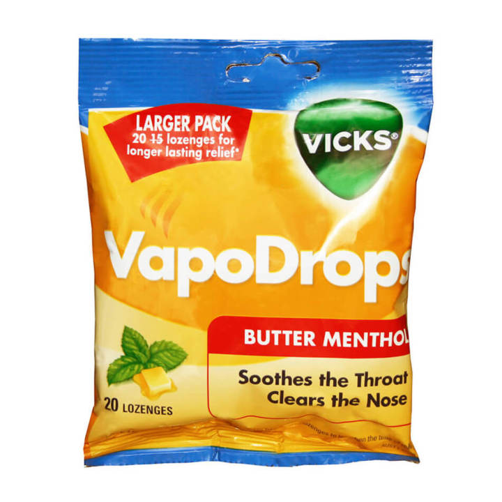 20 LOZENGES - Vicks Vapodrops Menthol - Throat and Nostril Clearing Candy