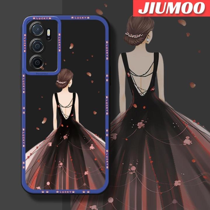 JIUMOO Case For OPPO A16 Case Fashion Beauty Princess Girl Thin Shockproof Square Edge Silicone Casing Full Lens Cover Camera Protect Cases Softcase