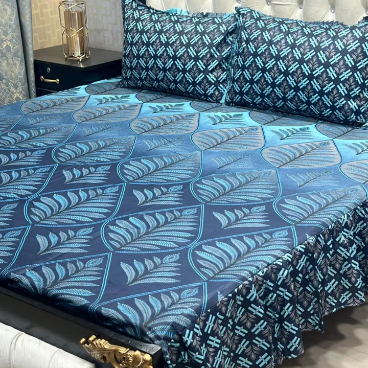Elegant%20Floral/Leaf/Bamboo%20Pattern%20Cotton%20Bed%20Sheet%20Set%20-%20Soft%20Hypoallergenic%20Fabric%20-%20Double/Queen%20Size%20-%20Image%203