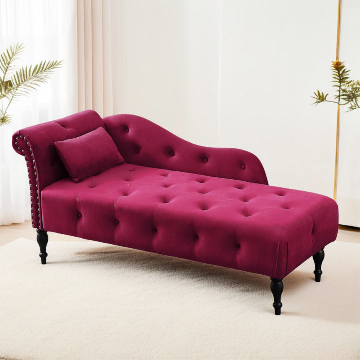 The Furniture Collection - Customised 02-seater Dewan Sofa imported Velvet Fabric Chaise Lounge Buttons Tufted Nailhead Trimmed Solid Wood Legs