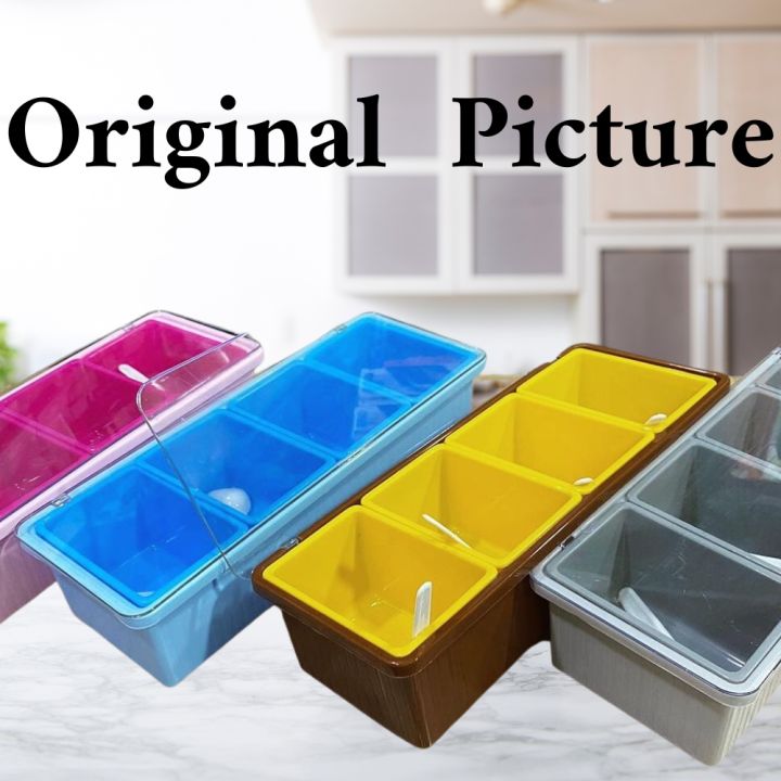 Kitchen Spice Rack Organizer with Spoons Transparent Lid and Box