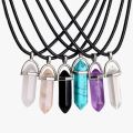 Hexagonal Column Pendulo Necklace Crystal Quartz Bullet Pendulum Chakra Natural Stone Fashion Jewelry Leather Chains Necklace. 