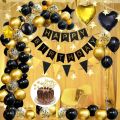 Black Gold Happy Birthday Decoration Banner with Star Foil Balloon Party Supplies Gold, Black Latex Balloon-Birthday Accessories-Beautiful Birthday Theme. 
