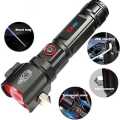 Multi-Functional High Power  Rechargeable LED Flashlight with USB Charging COB Safety Hammer Zoom Waterproof Aluminum Alloy White Laser Torch for Camping, Hiking, Super Bright 100000 Lumen with 360° COB Work Light, 5 Light Modes, IPX6 Waterproof, |. 
