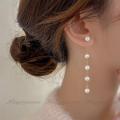 White pearl beaded long earrings - decent look- casual wear - for daily use - light weight- korean fashion- silver / golden. 