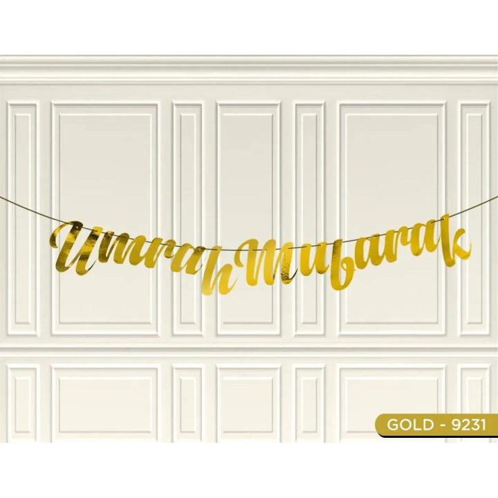 Umrah Mubarak Garland Cursive Style Banners For Decoration Laser Cut Card for Room, Decorate your Home Banner Available in Gold, Silver, Red & Black