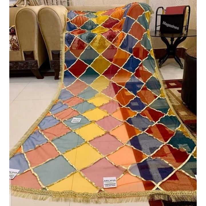 Multicolor Gota Work Dupatta Check Pattern gota work dupattas for Mehndi
