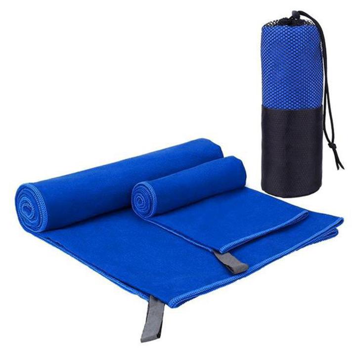 KCASA KC-TW168 Microfiber Towel Set 2 Pack Absorbent Quick Drying Antibacterial Beach Bath Towel Yoga Mat Towels With Mesh Bag For Swimming Travel Sports Camping - Dark blue