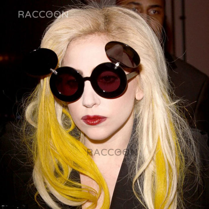 Ins Classic Fashion Chic Popular Cute Funny Oval Steampunk Lady Gaga Flip Sunglasses Women Round Sexy Party Mouse Sun Glasses
