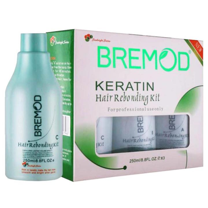 Bremod Keratin Rebounding Kit 250ml x3 for Silky straight smooth hairs rebonding kit small pack for professional use
