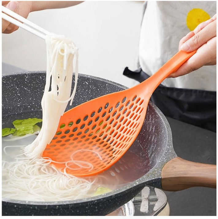 Kitchen Slotted Spoon/Flat Turner Spoon/Strainer Large Scoop Spoon/ Pasta Spaghetti Spoon/ Spatula Spoon/ Nylon Resting Handel Spoon/Deep Soup Spoon/ 3 holes Plata Turner/ Non Stick for Kitchen Cooking Frying Tools Filter