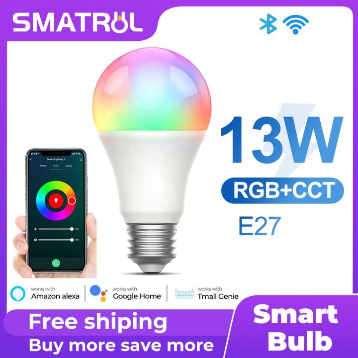 SMATRUL - WiFi Smart Light Bulb - 13W - Dimmable RGB - Timing Control LED - for Tuya Smart Life Alexa Google Home