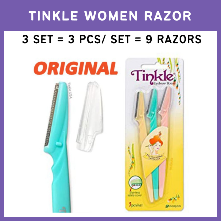 3 Set = 9 Pcs/Set | Tinkle Ladies Razor | Grooming Retractable Eyebrow Trimmer | Body Shaving Safety Blades | Lip Eye Forehead Shaver | Girls Hair Removal & Shaper | Women Makeup Facial Beauty Tough Up Tool | Feminine Peach Fuzz Remover