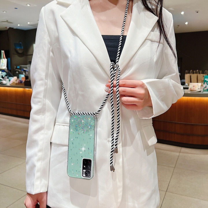 Glitter Bling Soft Phone Case Cover For Xiaomi Redmi Note 11 Pro 11T Poco M4 Pro Crossbody Sling Shoulder Strap Lanyard For Xiaomi 11 Lite 10T 9S K40