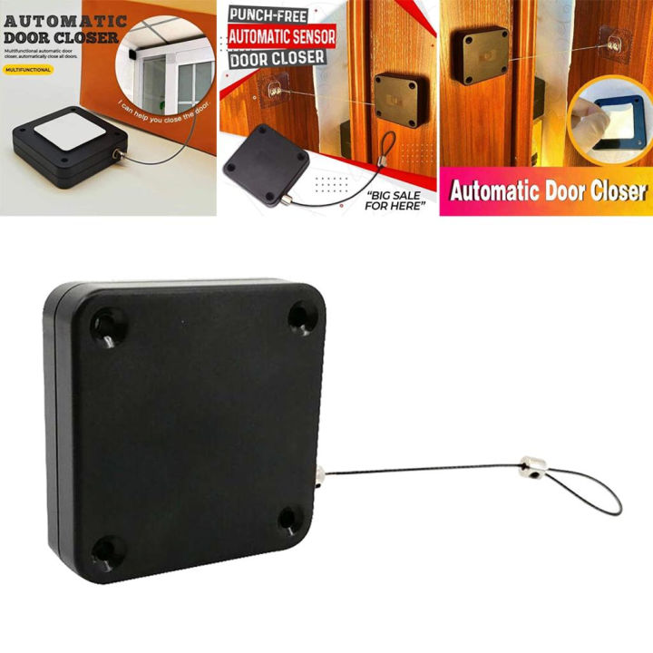 Pack of 2 New Multifunctional Automatic Door Closer Portable Stainless Steel Auto Function with Punch Free Sensor and Drawstring for Convenience Punch-Free Automatic Sensor Door Closer  New Multifunctional Automatic Door Closer