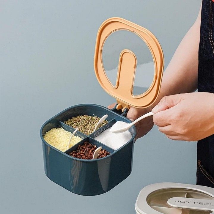 4 Grid Spice Seasoning Food and Masala Rack/Box/Container/Storage/jar Set for Kitchen / 4 grid masala box with spoon / 4 grid spice jar with free spoon