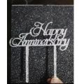 Happy Anniversary Cake Topper - Silver Party Decoration. 