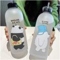 We Bare Bear Frosted Water Bottle – 1000ml Cute Panda Bear Cup for Milk & Juice – Transparent Plastic Cartoon Waterbottle with Straw – Cute Water Bottle for Student Girl Gift – Frosted Bear Cup for School, Travel, or Daily Use. 