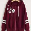 Flower Printed Fleece Zipper Jacket for Girls and Women, Trendy, Comfortable, Durable, and Soft Fabric for Casual Wear. 