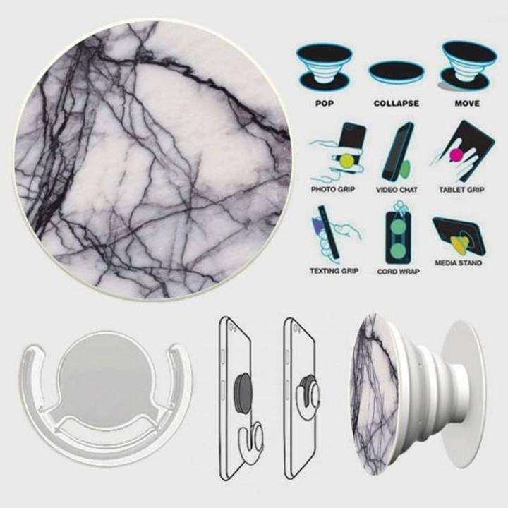 Popsocket Phone Grip With Free Mount Adapter - White Marble - PopSocket White - SKINLEE-232-3-1