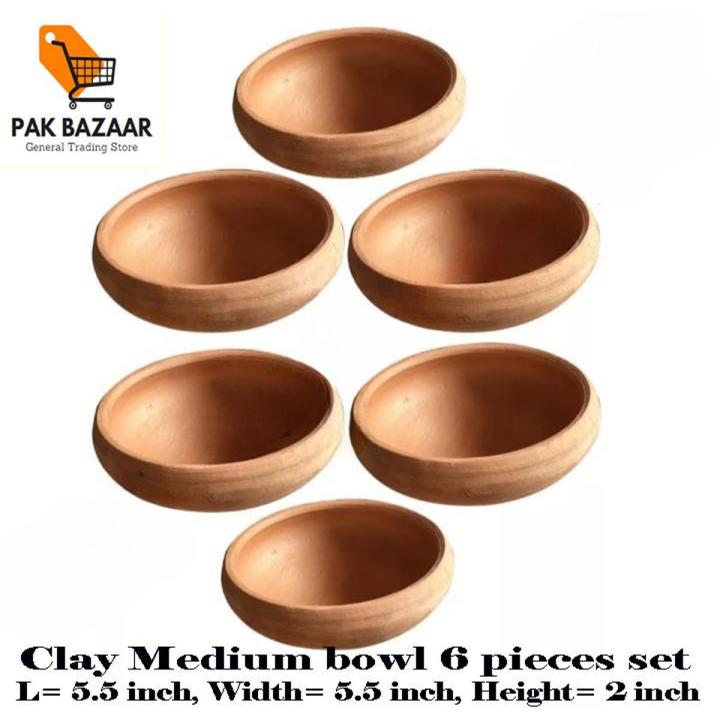 Clay Medium Bowl (Piyala) - 6 Bowls set | Natural cool for drinking water | Eating custard, desserts in natual clay | Clay Crockery Pots | Earthen Crockery Pots | Terracotta Crockery Pots