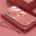 For Vivo Y20 Back Cover + Hand Strap Fashion Shiny 6D Plating Maple Leaves Protective Case Square Bumper Soft Silicone Mobile Phone Cases. 