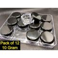 Pack of 12 Empty Cosmetic Containers 10gram Black Cap With outer Acralic Box - Square Shape Mini Plastic Empty Bottle - Makeup Face Cream Pot Jar Refillable Cosmetic Sample Bottles. 