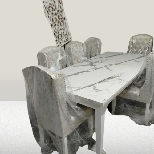 Modern Dining Table Set With 6 Chairs Off White Colour Full Set Orignail Coustumized.....