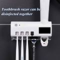 Solar UV Light Ultraviolet Toothbrush Sterilizer Automatic Toothpaste Dispenser Wall Mount with 4 Toothbrush Holder. 